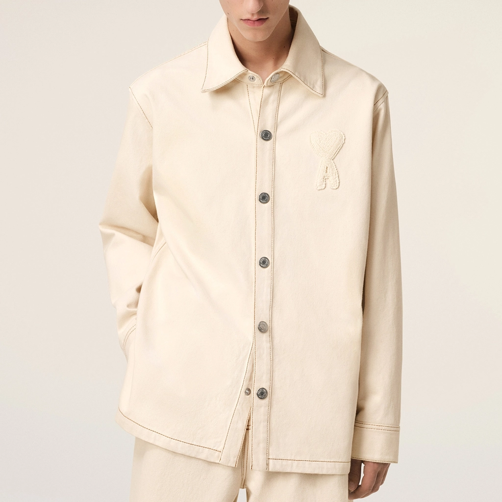 AMI Paris Logo-Appliqu  Cotton-Twill Overshirt - L